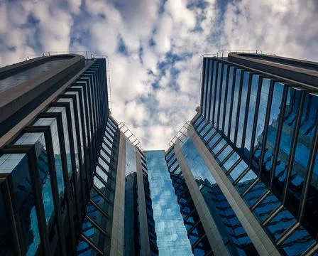 Into the sky through the skyscraper Stock Photos