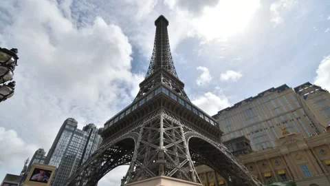 Sky time lapse from base of replica Eiffel Tower at Parisian Macau Stock Footage 320439252