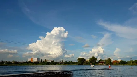 Sky time-lapse at wake park Stock Footage 79722891