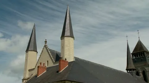 Sky timelapse clouds over Fontevraud Abbey - France Stock Footage 10823830