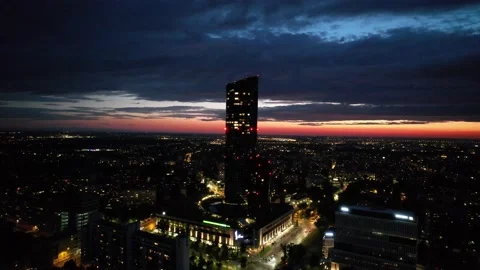 Sky Tower during epic sunset, Wroclaw, Poland Stock Footage 157891310