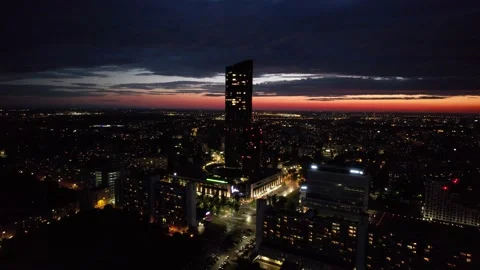 Sky Tower during epic sunset, Wroclaw, Poland Stock Footage 157891510