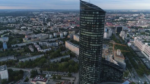Sky Tower skyscraper. Wroclaw city panorama. Aerial view. Poland. 4K. Stock Footage 120246361