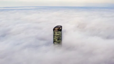Sky Tower Wroclaw aerial hyperlapse above clouds. Stock Footage 143009620