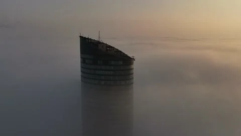 Sky Tower, Wroclaw, Poland during morning foggy sunrise Stock Footage 238089769