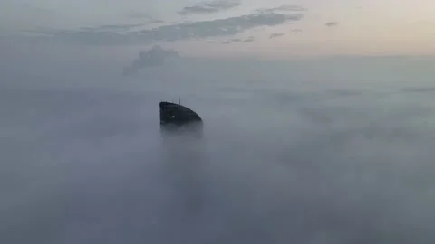 Sky Tower, Wroclaw, Poland during morning foggy sunrise Stock Footage 238089830