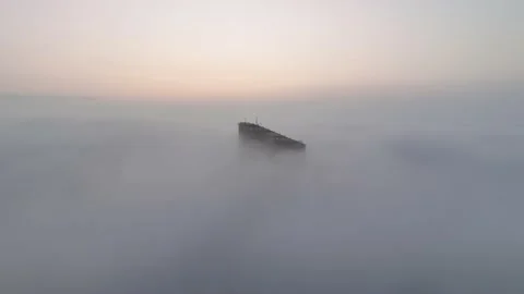 Sky Tower, Wroclaw, Poland during morning foggy sunrise Stock Footage 238089870