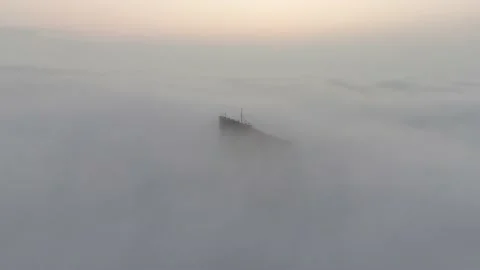 Sky Tower, Wroclaw, Poland during morning foggy sunrise Stock Footage 238089883
