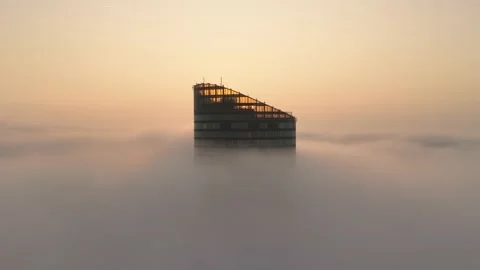 Sky Tower, Wroclaw, Poland during morning foggy sunrise Stock Footage 238089956