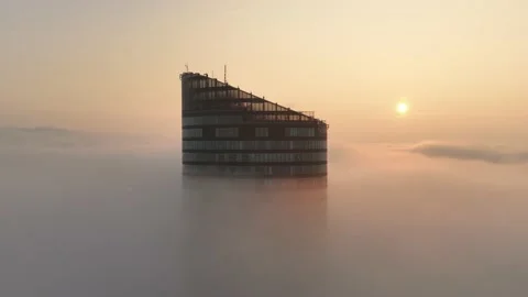 Sky Tower, Wroclaw, Poland during morning foggy sunrise Stock Footage 238089960
