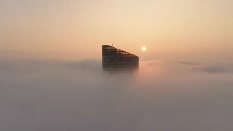 Sky Tower, Wroclaw, Poland during morning foggy sunrise Stock Footage 238089967