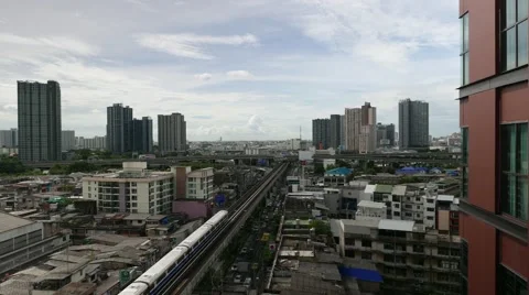 Sky Train and Expressway in the Rush Hour, Sukhumvit Road, Bangkok, Thailand Stock Footage 51932336
