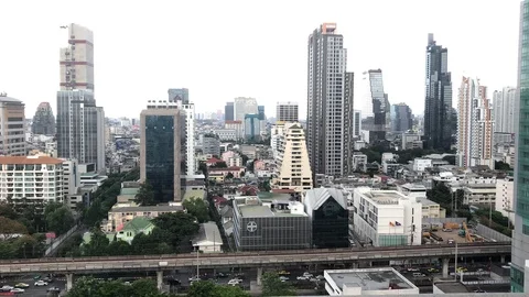 Sky train moving on city background Stock Footage 125181283
