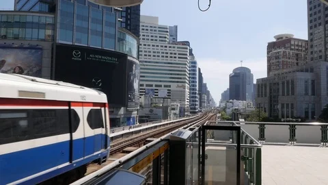 Sky Train or BTS is an elevated rapid railway system. BANGKOK, THAILAND - Stock Footage 124113910