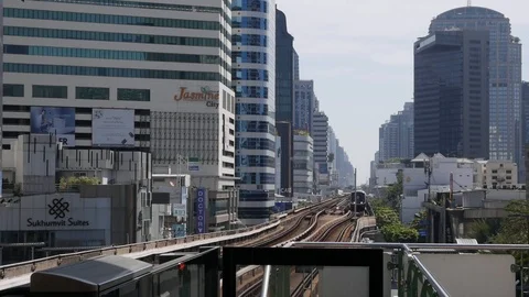 Sky Train or BTS is an elevated rapid railway system. BANGKOK, THAILAND - Stock Footage 124113954