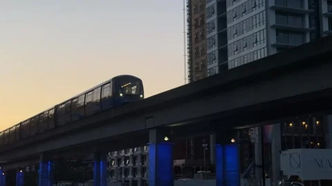 Sky Train silhouette during sunset night Stock Footage 281916726
