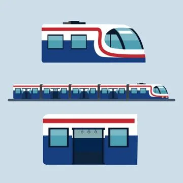 Sky train Station Flat Design Objects, Side View with head part and body part Stock Illustration