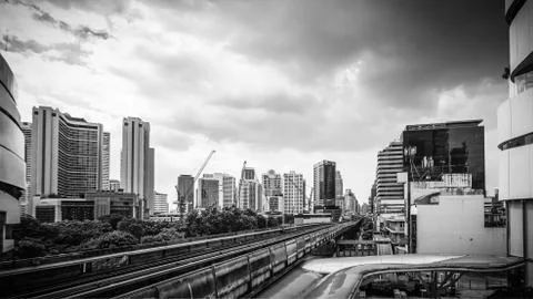 Sky train tracks in central of city at Sukhumvit road  Phrom Phong Bangkok Stock Illustration