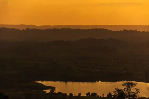 The sky in Twilight time with Layers of mountain Stock Photos