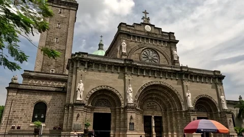 Sky View and Detailed Facade of Manila Cathedral Church Stock Footage 241202736