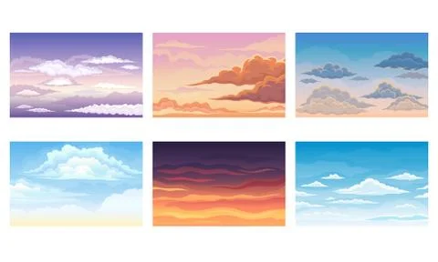 Sky View with Clouds Scudding Across It and Staying Still Vector Scene Set Stockillustratie