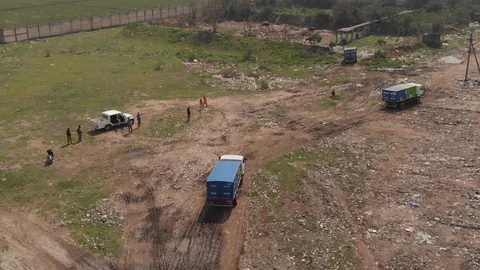 Sky view of garbage disposal trash dump or open landfill, India Stock Footage 128124219