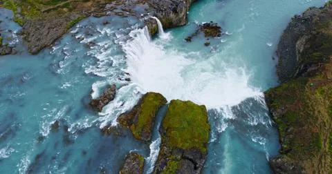Sky view of Godafoss waterfall Stock Photos