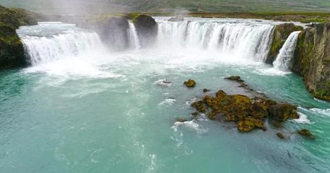 Sky view of Godafoss waterfall Stock Photos