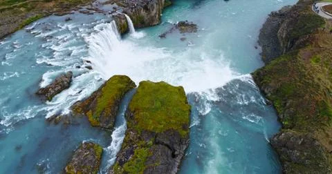 Sky view of Godafoss waterfall Stock Photos