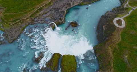 Sky view of Godafoss waterfall Stock Photos