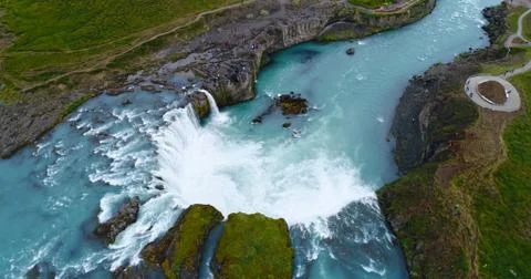 Sky view of Godafoss waterfall Stock Photos
