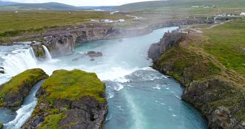 Sky view of Godafoss waterfall Stock Photos