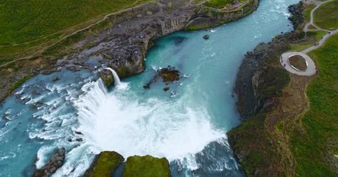 Sky view of Godafoss waterfall Stock Photos