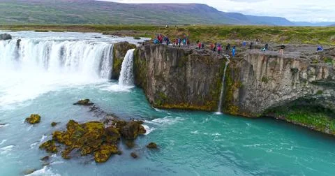 Sky view of Godafoss waterfall Stock Photos