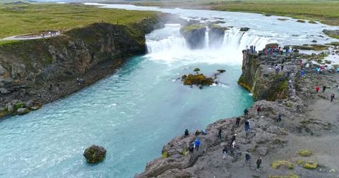 Sky view of Godafoss waterfall Stock Photos