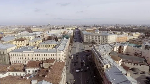 Sky view of large urban area of big city with buildings, toproofs and wide road Stock Footage 107078511