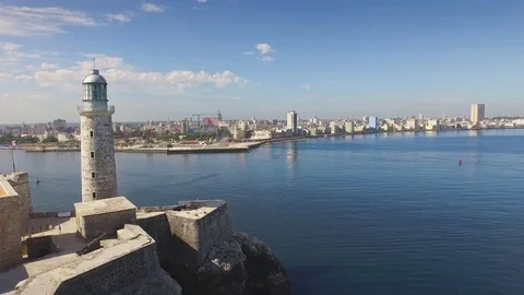 Sky View Morro Castle Caribbean Sea Havana City Cuba Stock Footage 76252841