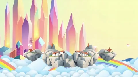 Sky Village on White Clouds with Rainbow Sky Way Video stock 303813383