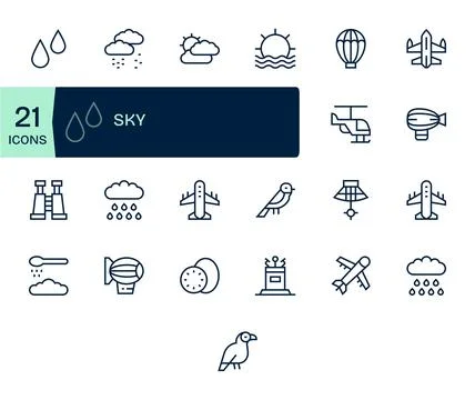 Sky Visual Pack containing 25 Regular Line Display Perfect Vector Icons Stock Illustration