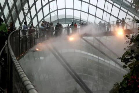 Sky walk (bridge) at cloud mountain inside garden by the bay Stock Photos
