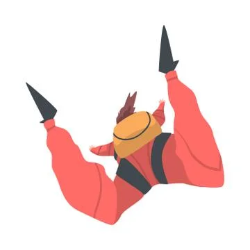 Skydiver Doing Base Jump, Man Jumping with Parachute in Sky, Skydiving Extreme Stock Illustration