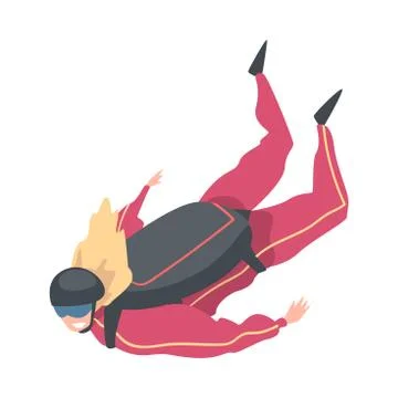 Skydiver Doing Base Jump with Parachute in Sky, Freefall, Skydiving, Parachuting Stock Illustration