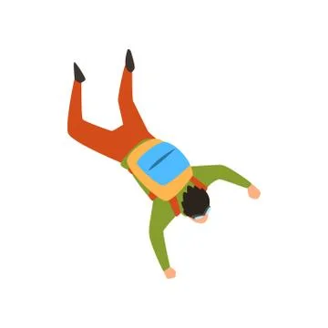 Skydiver falling through the air with parachute in the sky, parachuting sport Stock Illustration