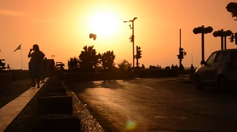 Skydiver flies at sunset Stock Footage 39997411