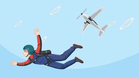 Skydiver flying with plane in the sky Stock Illustration