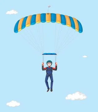 Skydiver Flying under Parachute Stock Illustration
