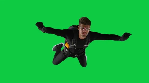Skydiver Freefall on Green Screen Chroma Key Stock Footage 221245588