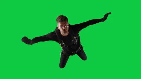 Skydiver Freefall on Green Screen Chroma Key Stock Footage 221245659