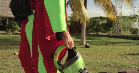 Skydiver Holding Helmet Stock Footage 79737225