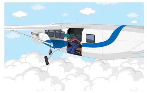 Skydiver jumping off the airplane Stock Illustration